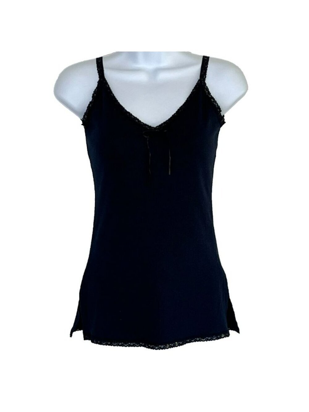 Cami Ribbed Knit sz S Whimsigoth Dark Fairy Y2K Lace Sequins Bow